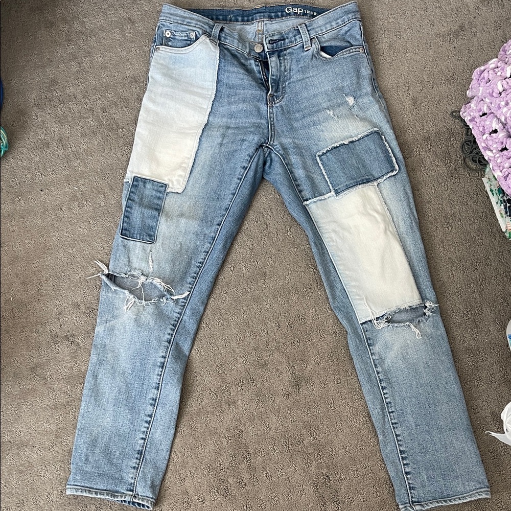 GAP Light Blue Patchwork Distressed Jeans